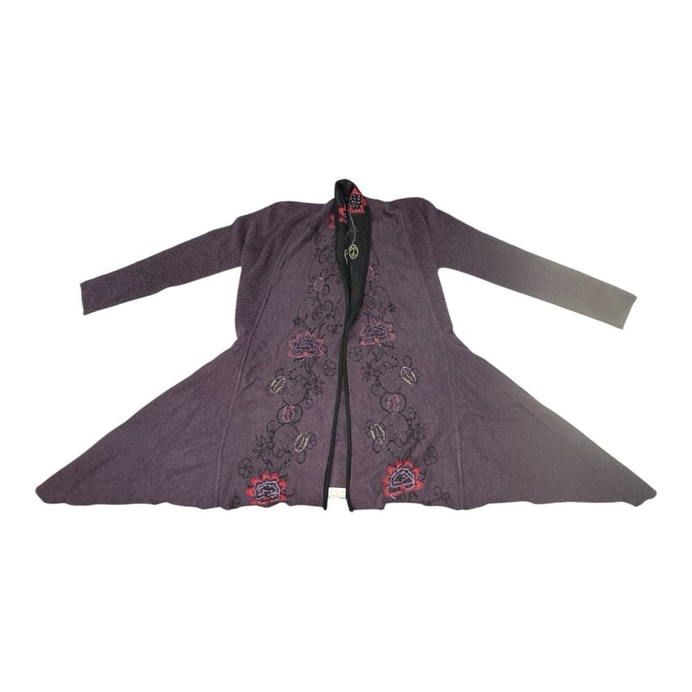 Peruvian Link Alpaca Collection S Purple Floral Embroidered Waterfall Cardigan